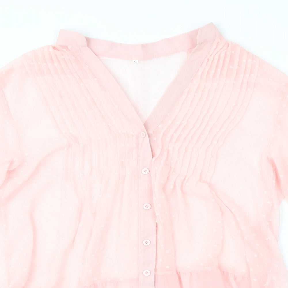 Preworn Womens Pink Floral  Basic Button-Up Size XL