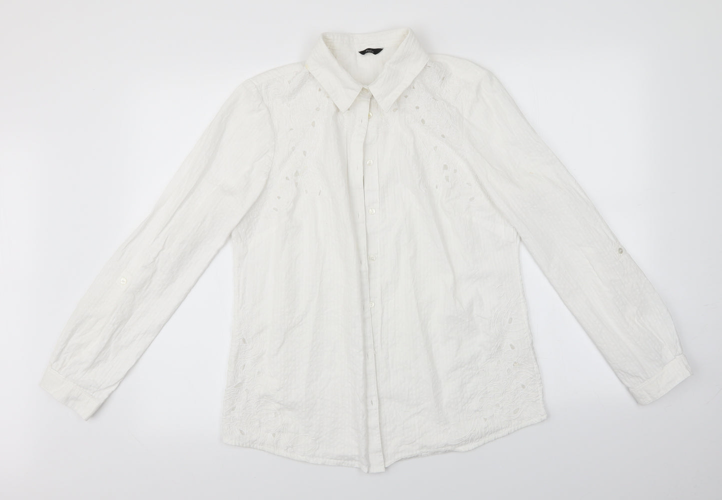 M&Co Womens White Striped  Basic Button-Up Size 10