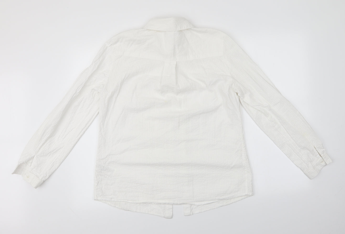 M&Co Womens White Striped  Basic Button-Up Size 10