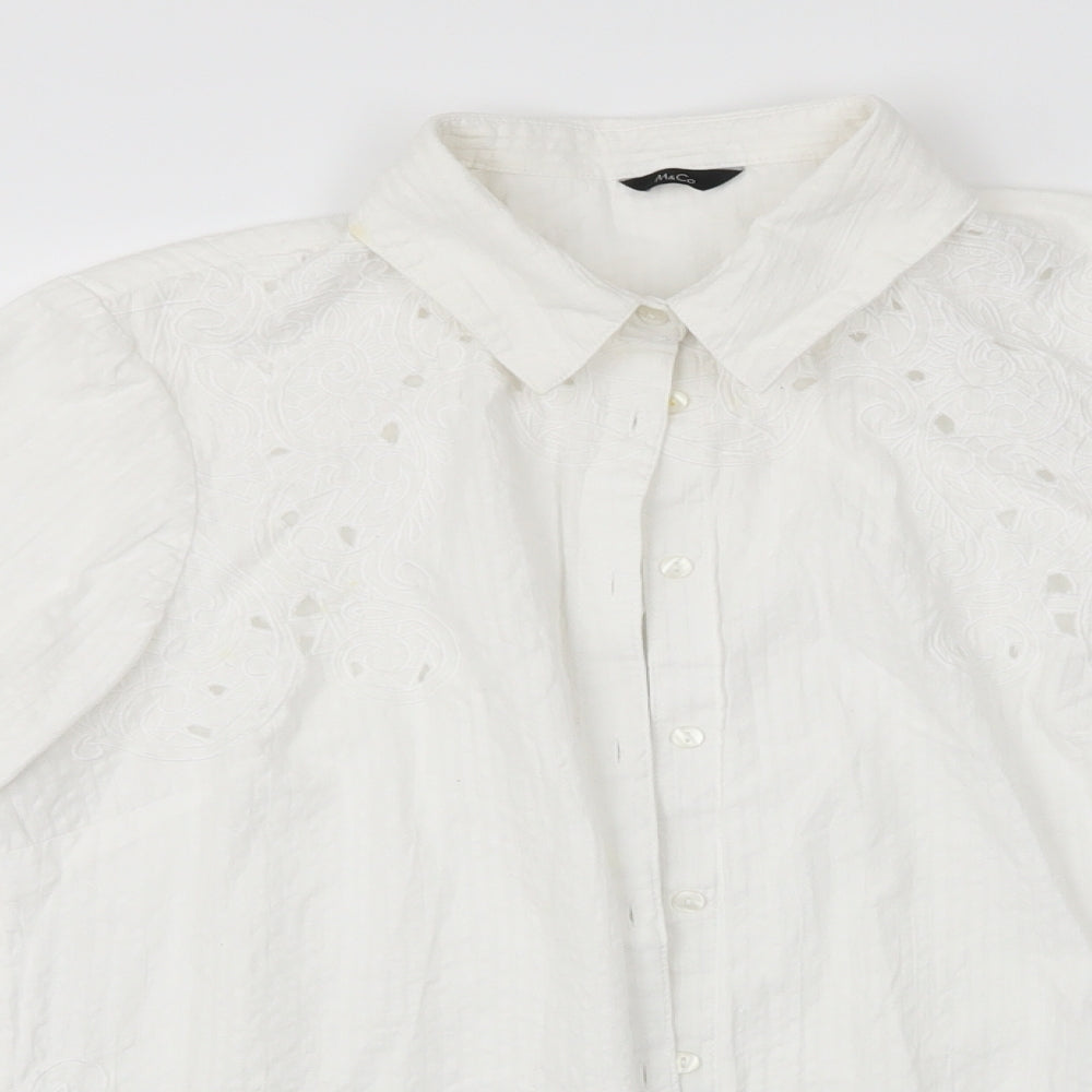M&Co Womens White Striped  Basic Button-Up Size 10