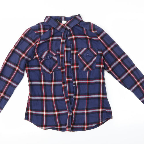 H&M Womens Purple Check  Basic Button-Up Size 8