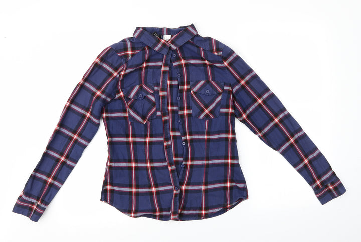 H&M Womens Purple Check  Basic Button-Up Size 8