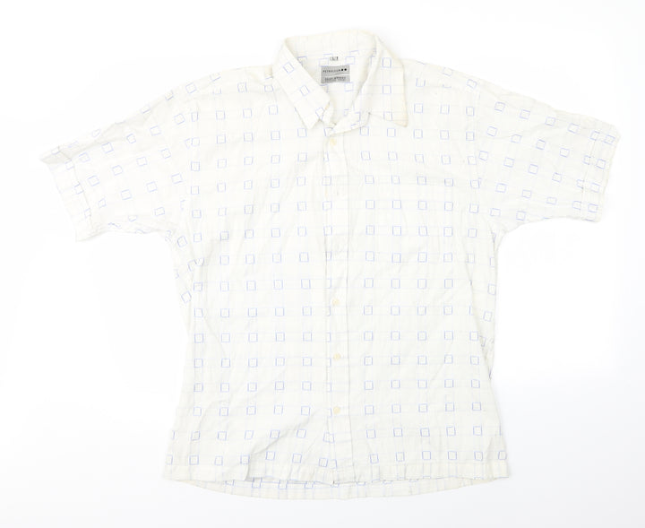 Petroleum Mens White Check Button-Up Size L