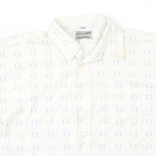 Petroleum Mens White Check   Button-Up Size L