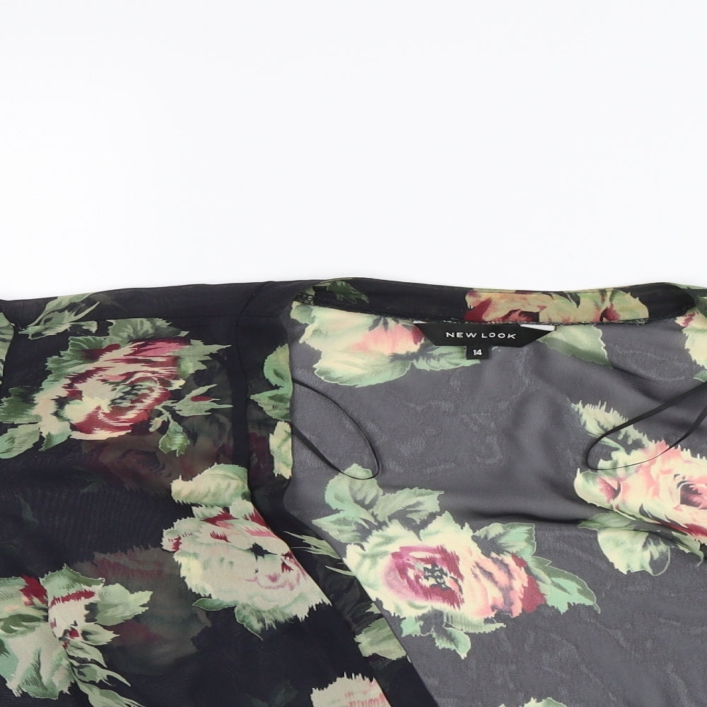 New Look Womens Black Floral  Shrug Jumper Size 14