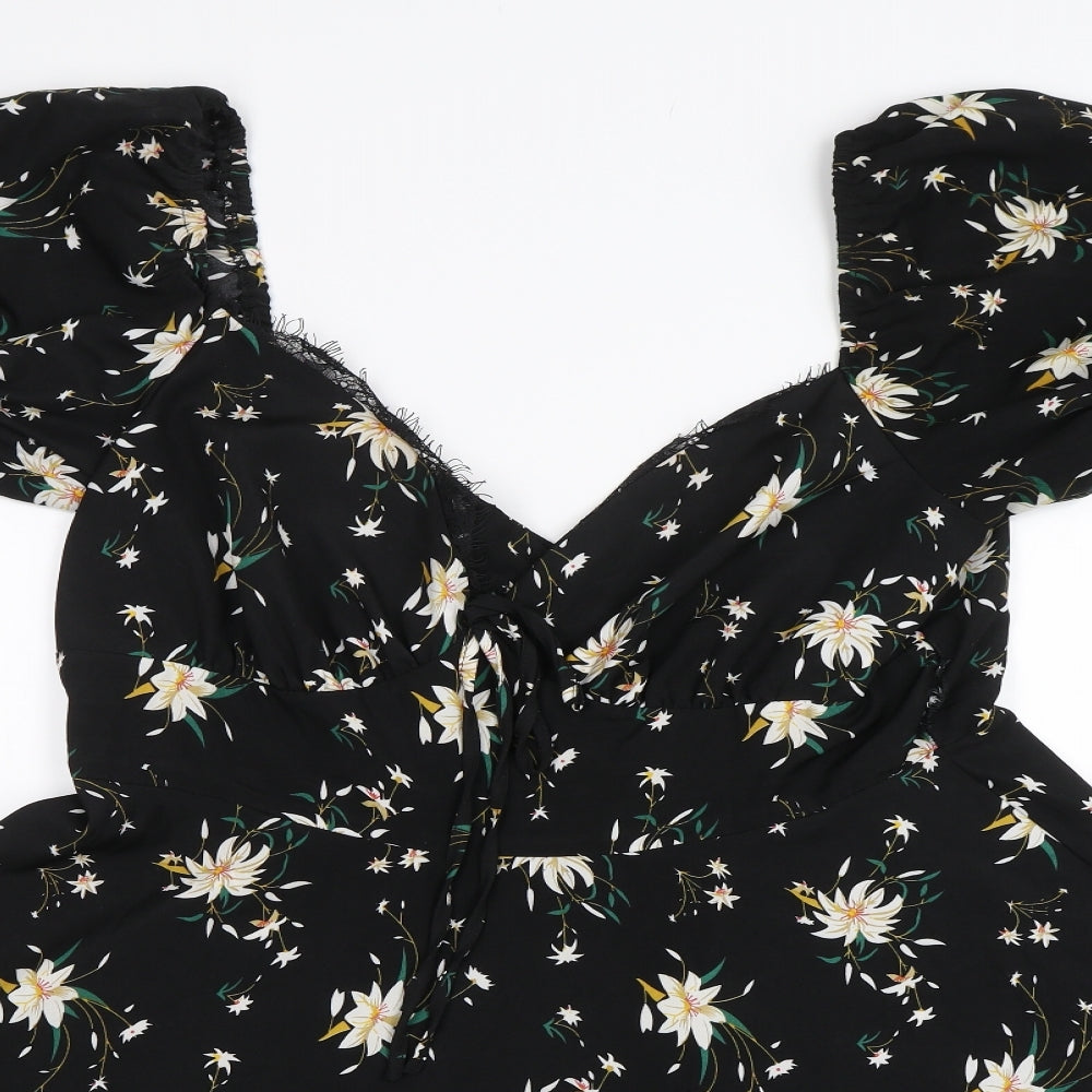Boohoo Womens Black Floral  Shift  Size 16