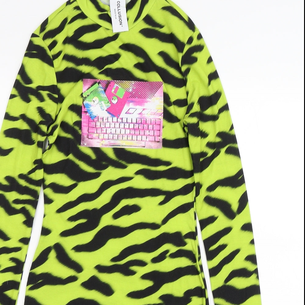 COLLUSION Womens Yellow Animal Print  Bodycon  Size 8