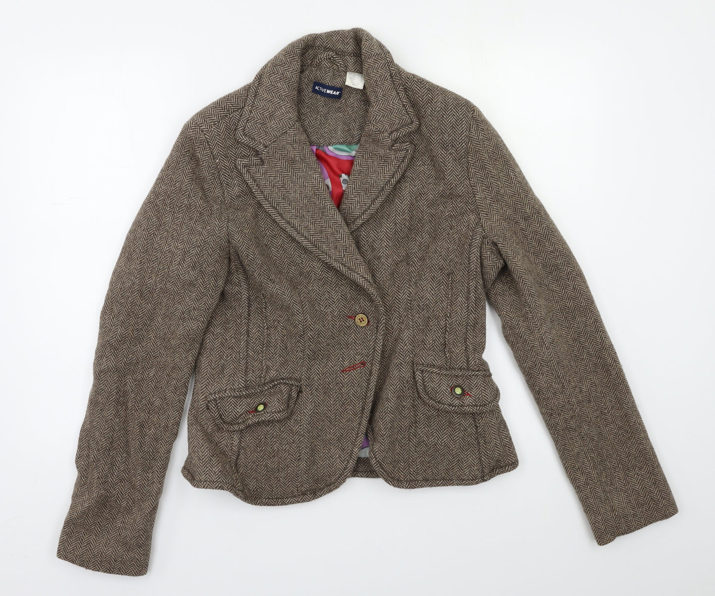Active Wear Womens Brown Herringbone  Jacket Blazer Size 12