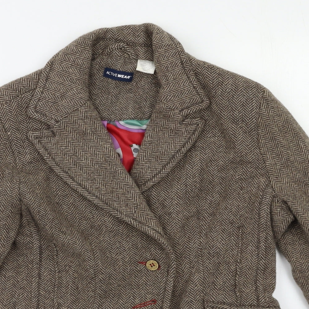Active Wear Womens Brown Herringbone  Jacket Blazer Size 12