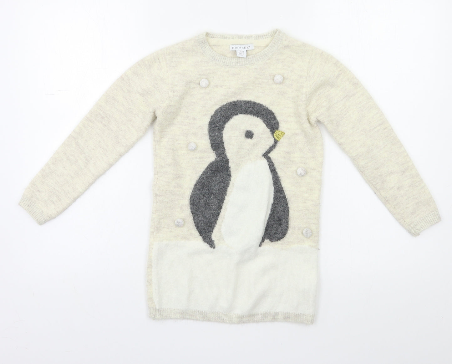 Primark Girls Beige   Pullover Jumper Size 7-8 Years  - Penguin