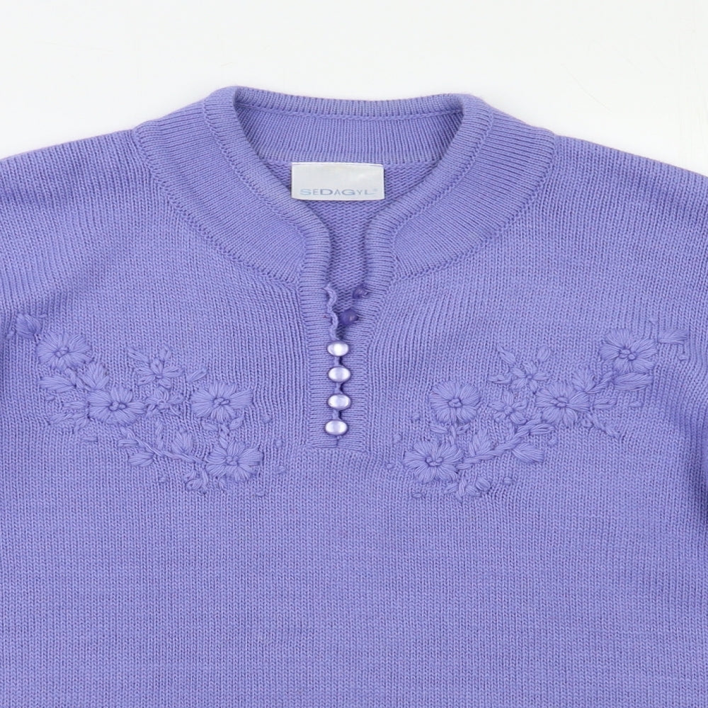 Sedagyl Womens Purple Floral  Pullover Jumper Size 12
