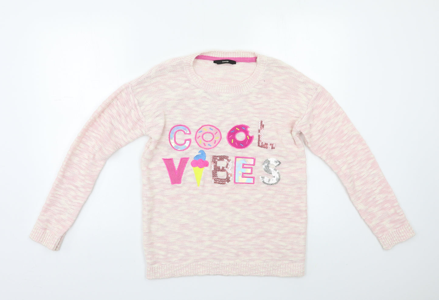 George Girls Pink   Pullover Jumper Size 12 Years  - Sequin detail