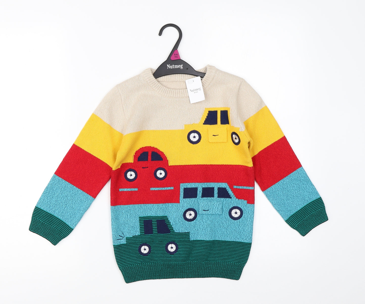 Nutmeg Boys Multicoloured  Knit Pullover Jumper Size 5-6 Years  - cars
