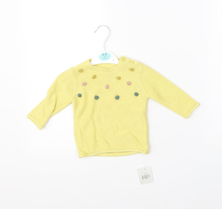 George Girls Yellow Knit Pullover Jumper Size 0-3 Months