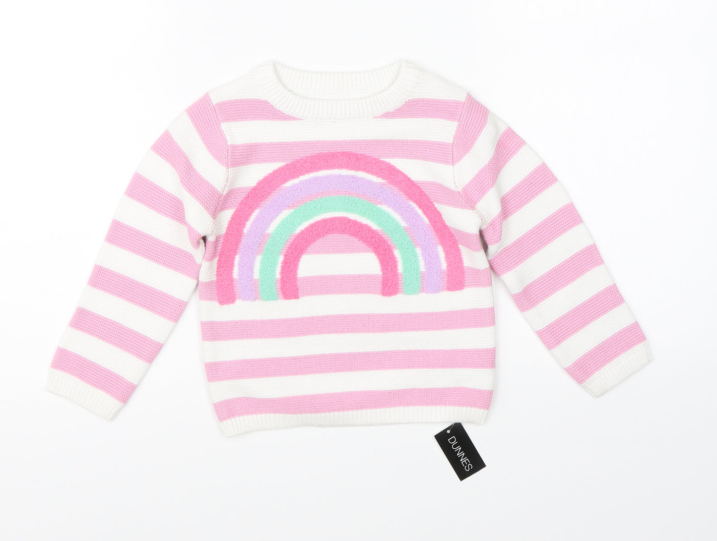 Dunnes Girls Pink Striped Knit Pullover Jumper Size 18-24 Months  - rainbow