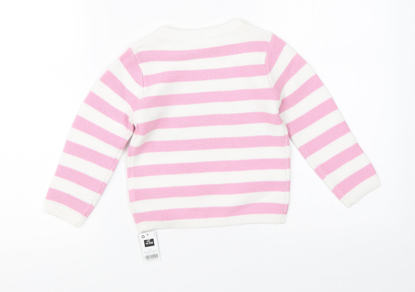 Dunnes Girls Pink Striped Knit Pullover Jumper Size 18-24 Months  - rainbow