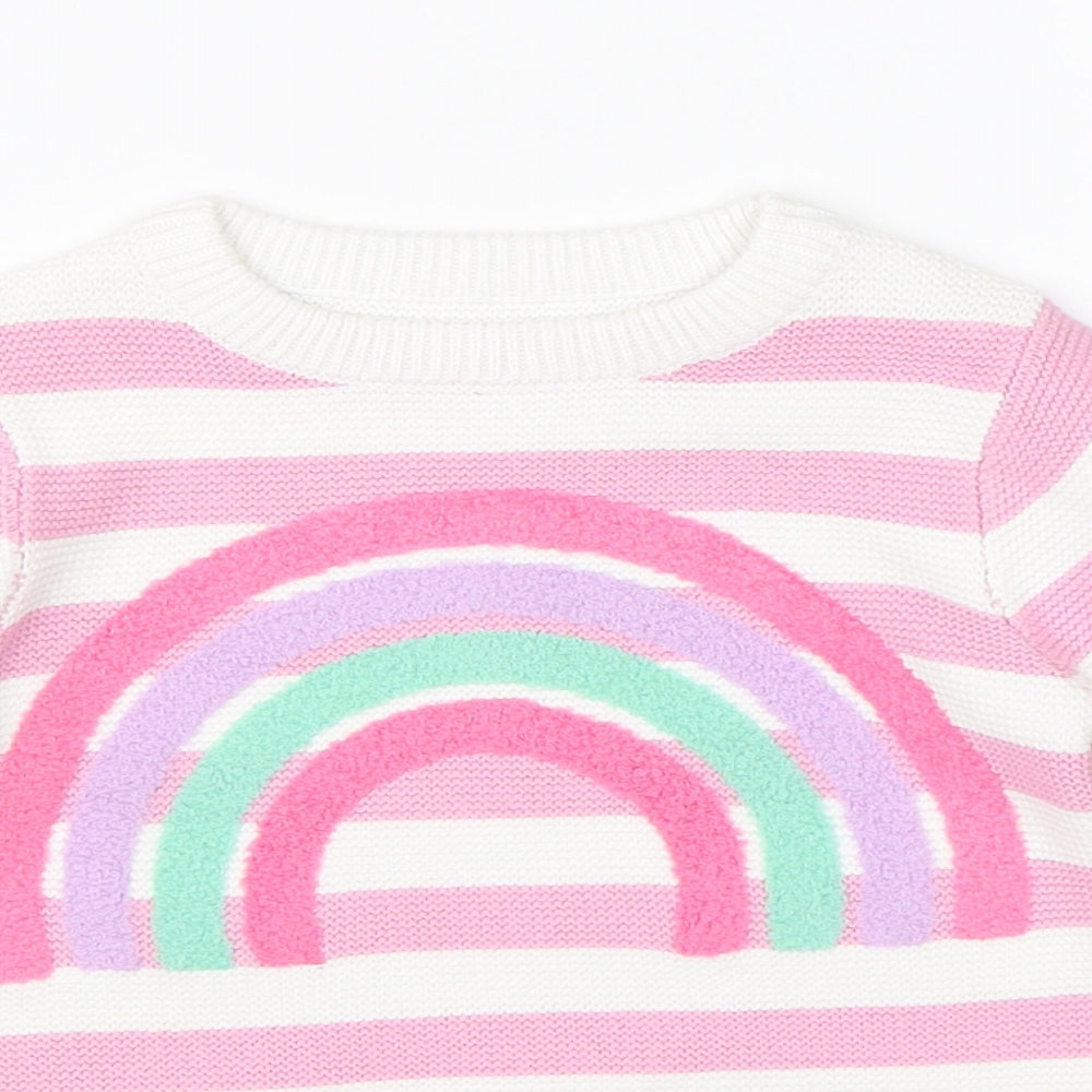 Dunnes Girls Pink Striped Knit Pullover Jumper Size 18-24 Months  - rainbow
