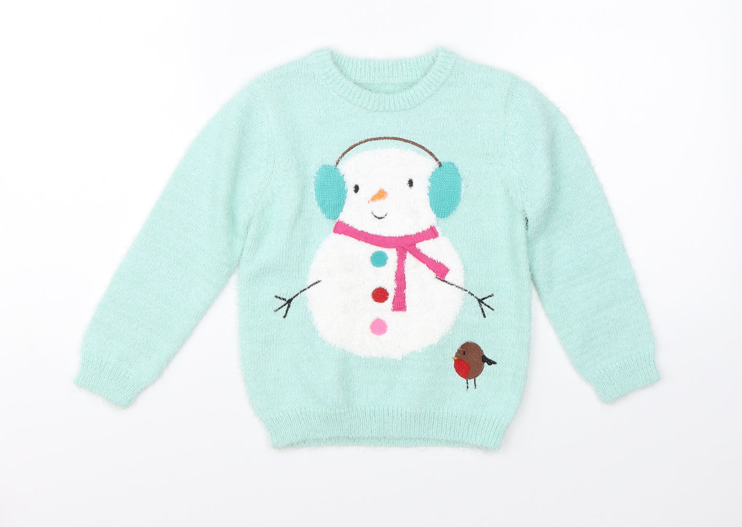 Nutmeg Girls Green   Pullover Jumper Size 3-4 Years  - snowman