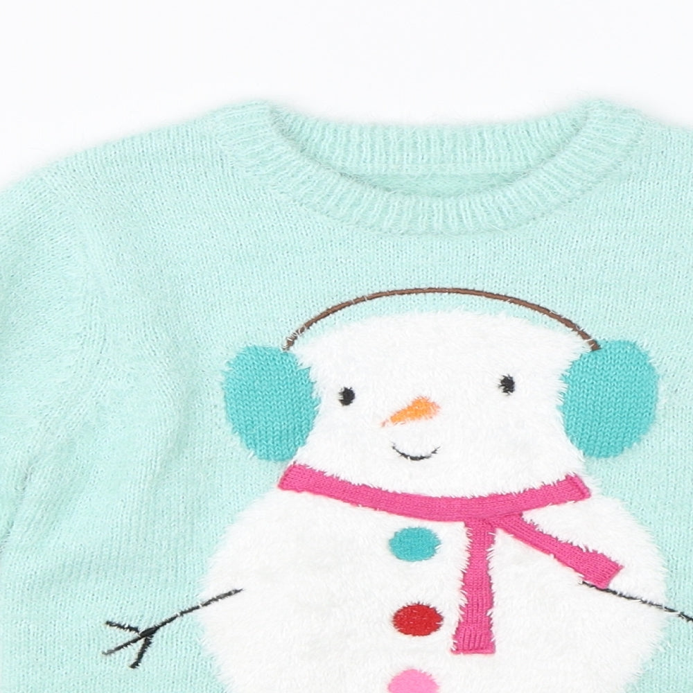 Nutmeg Girls Green   Pullover Jumper Size 3-4 Years  - snowman