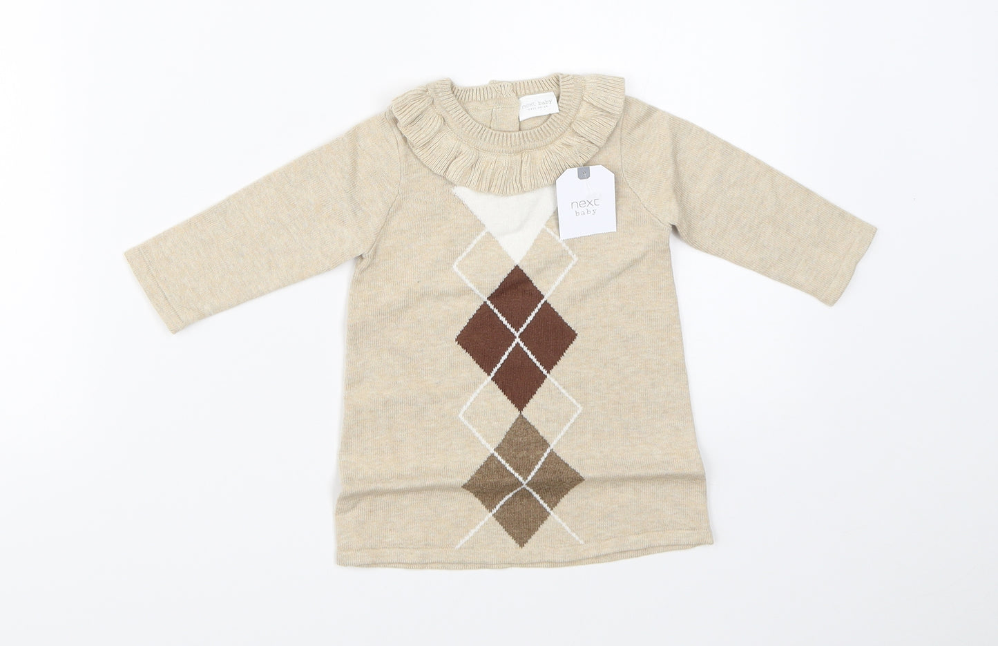 NEXT Girls Brown Argyle/Diamond  Jumper Dress  Size 3-6 Months