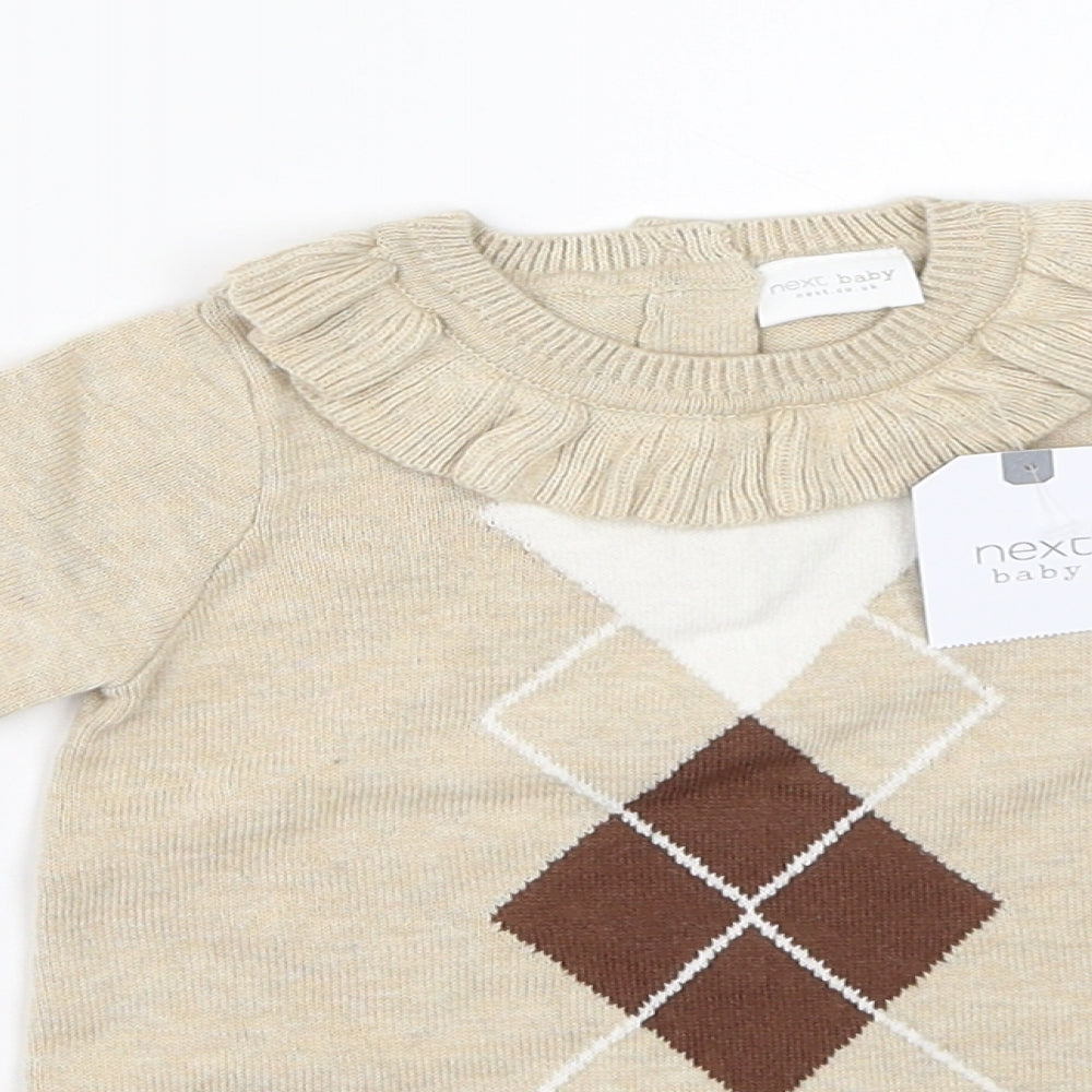 NEXT Girls Brown Argyle/Diamond  Jumper Dress  Size 3-6 Months