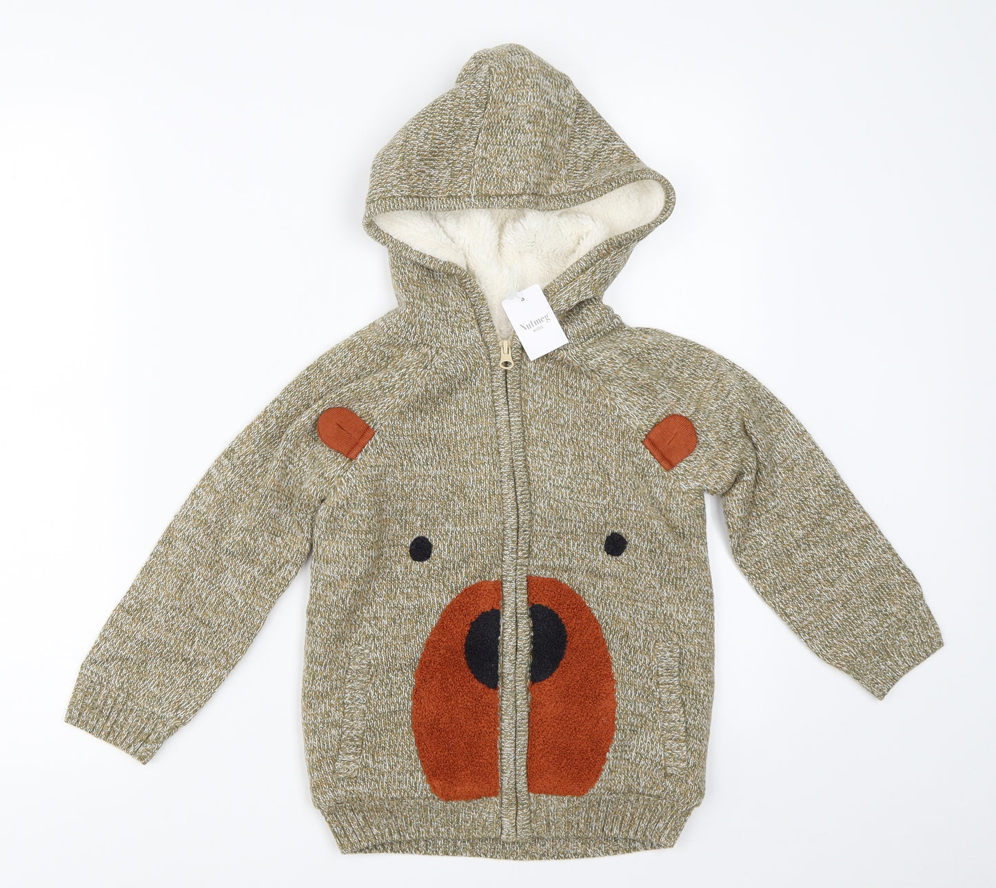 Nutmeg Boys Brown  Knit Full Zip Hoodie Size 5-6 Years