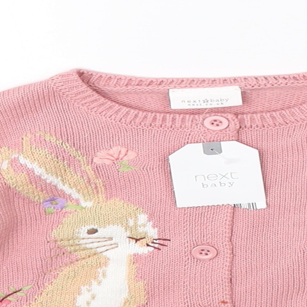 NEXT Girls Pink  Knit Pullover Jumper Size 12-18 Months  - rabbit