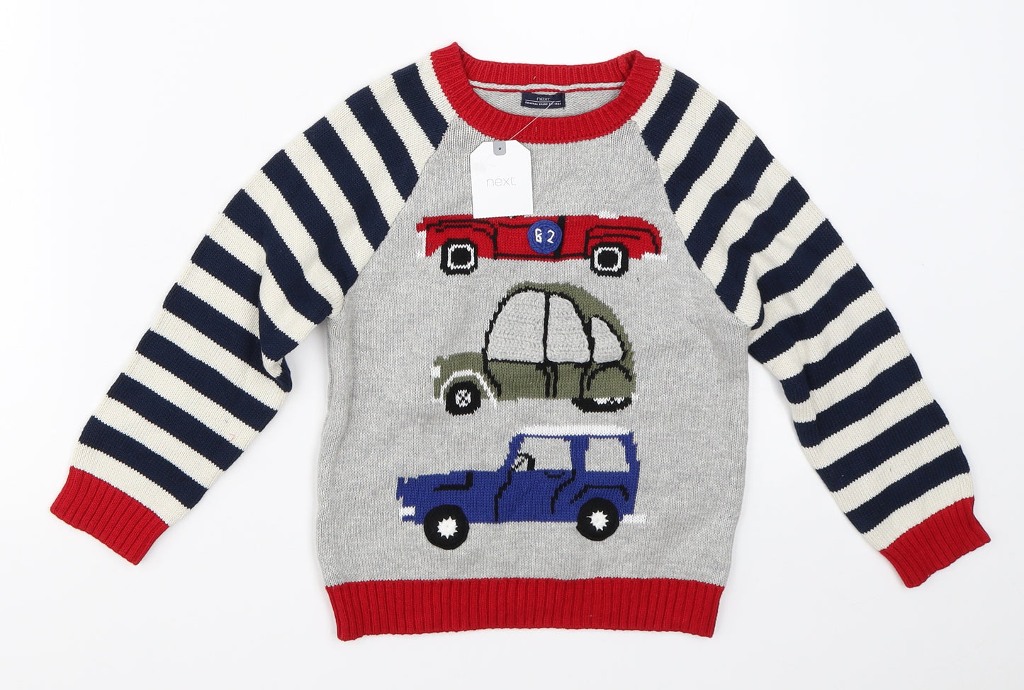NEXT Boys Grey  Knit Pullover Jumper Size 3-4 Years  - cars