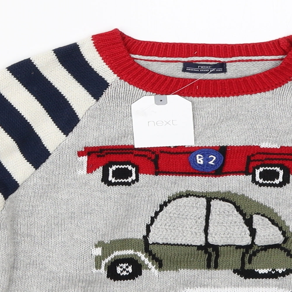 NEXT Boys Grey  Knit Pullover Jumper Size 3-4 Years  - cars