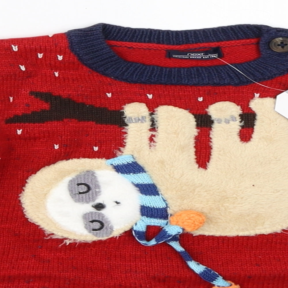 NEXT Boys Red  Knit Pullover Jumper Size 3-4 Years  - sloth