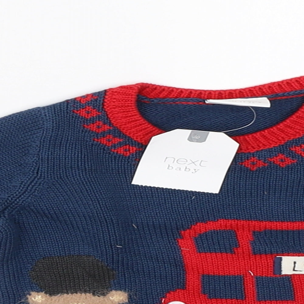 NEXT Boys Blue  Knit Pullover Jumper Size 3-6 Months  - london bus bear