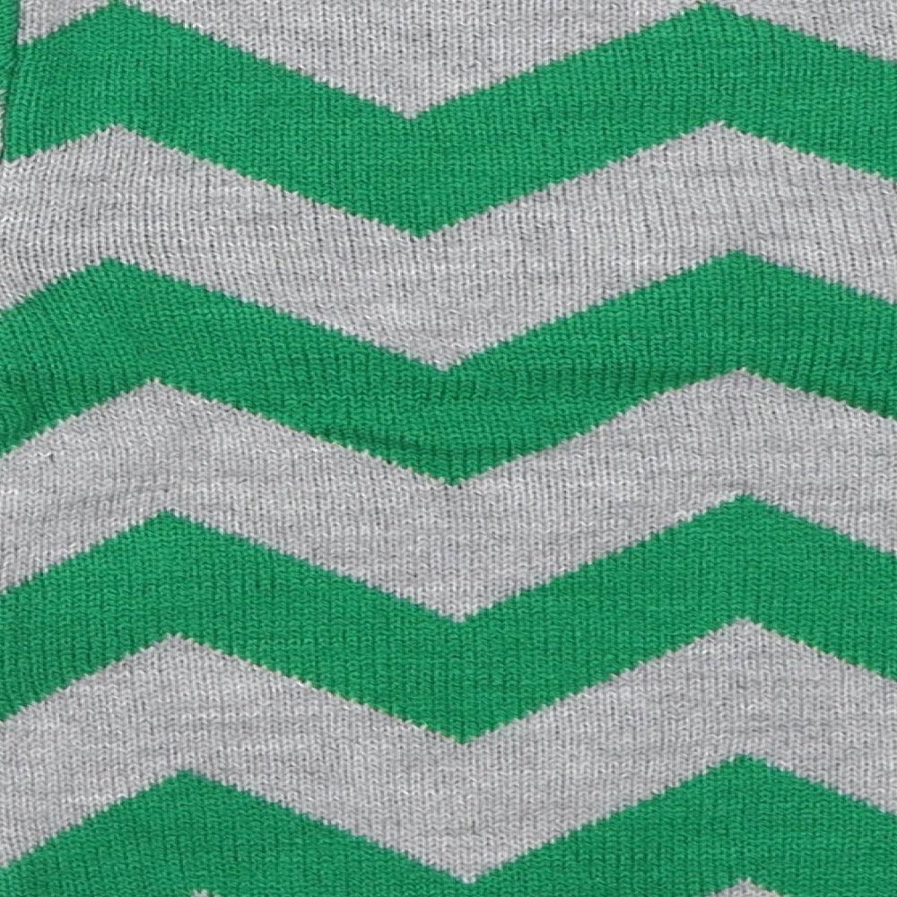 George Boys Green Striped Knit Pullover Jumper Size 3-4 Years  - reindeer christmas