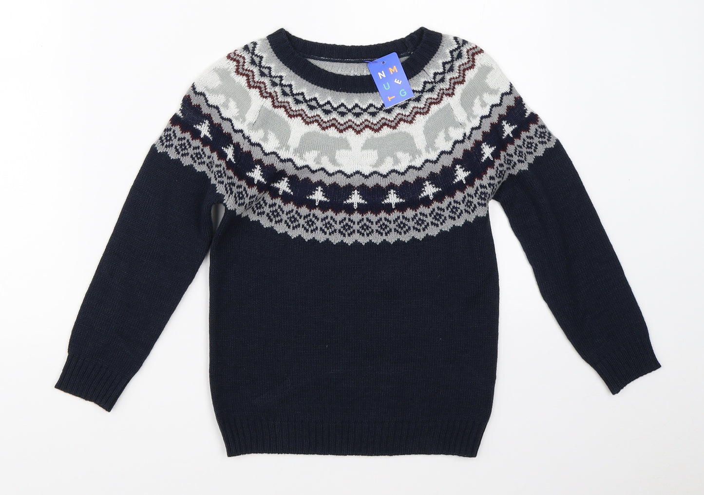 Nutmeg Boys Blue Fair Isle Knit Pullover Jumper Size 5-6 Years