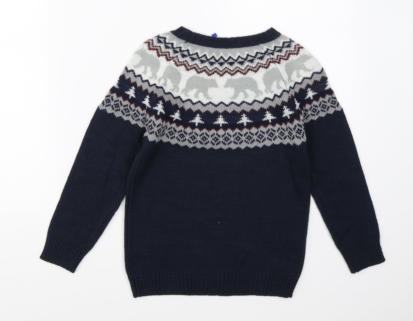 Nutmeg Boys Blue Fair Isle Knit Pullover Jumper Size 5-6 Years