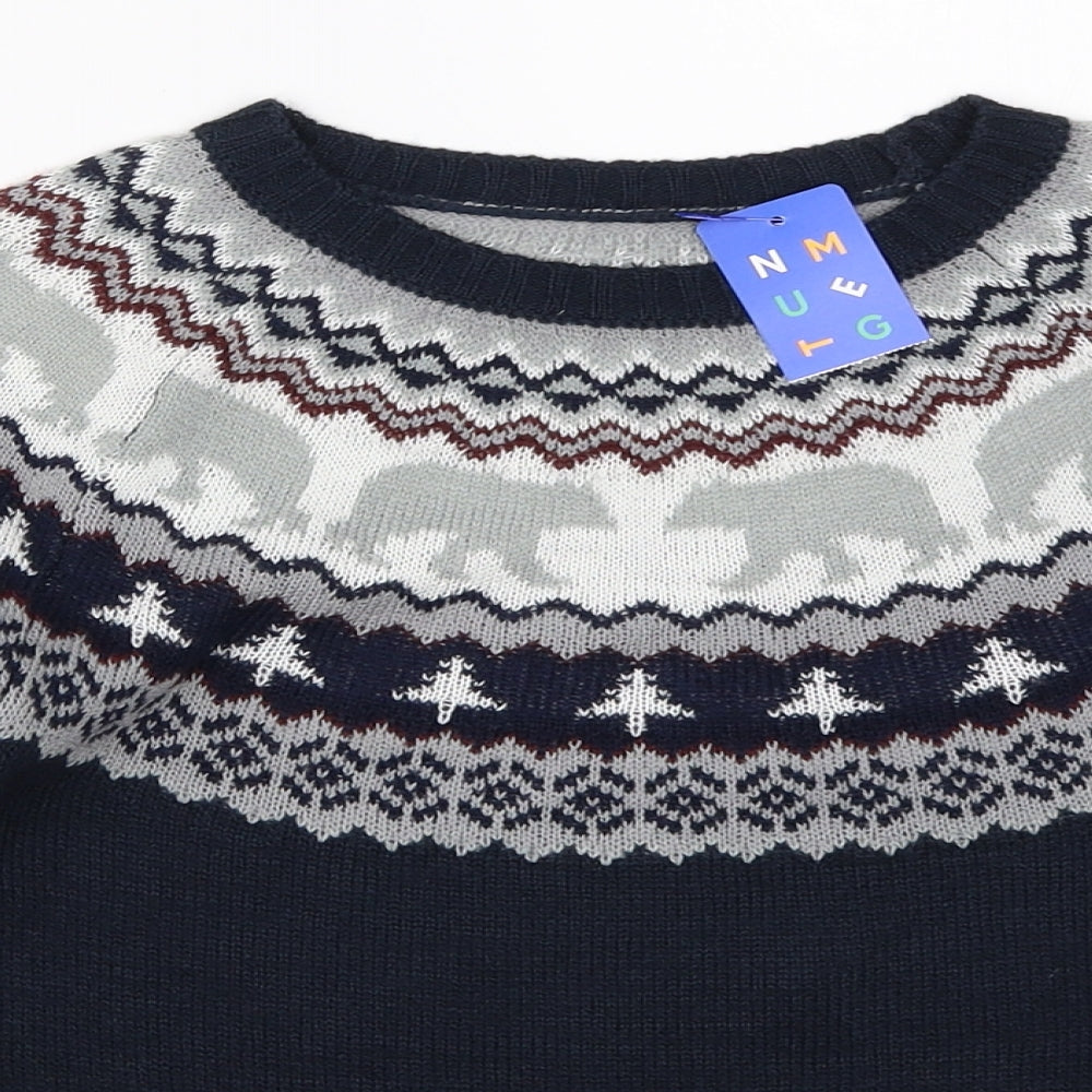 Nutmeg Boys Blue Fair Isle Knit Pullover Jumper Size 5-6 Years