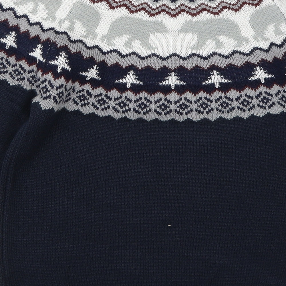 Nutmeg Boys Blue Fair Isle Knit Pullover Jumper Size 5-6 Years