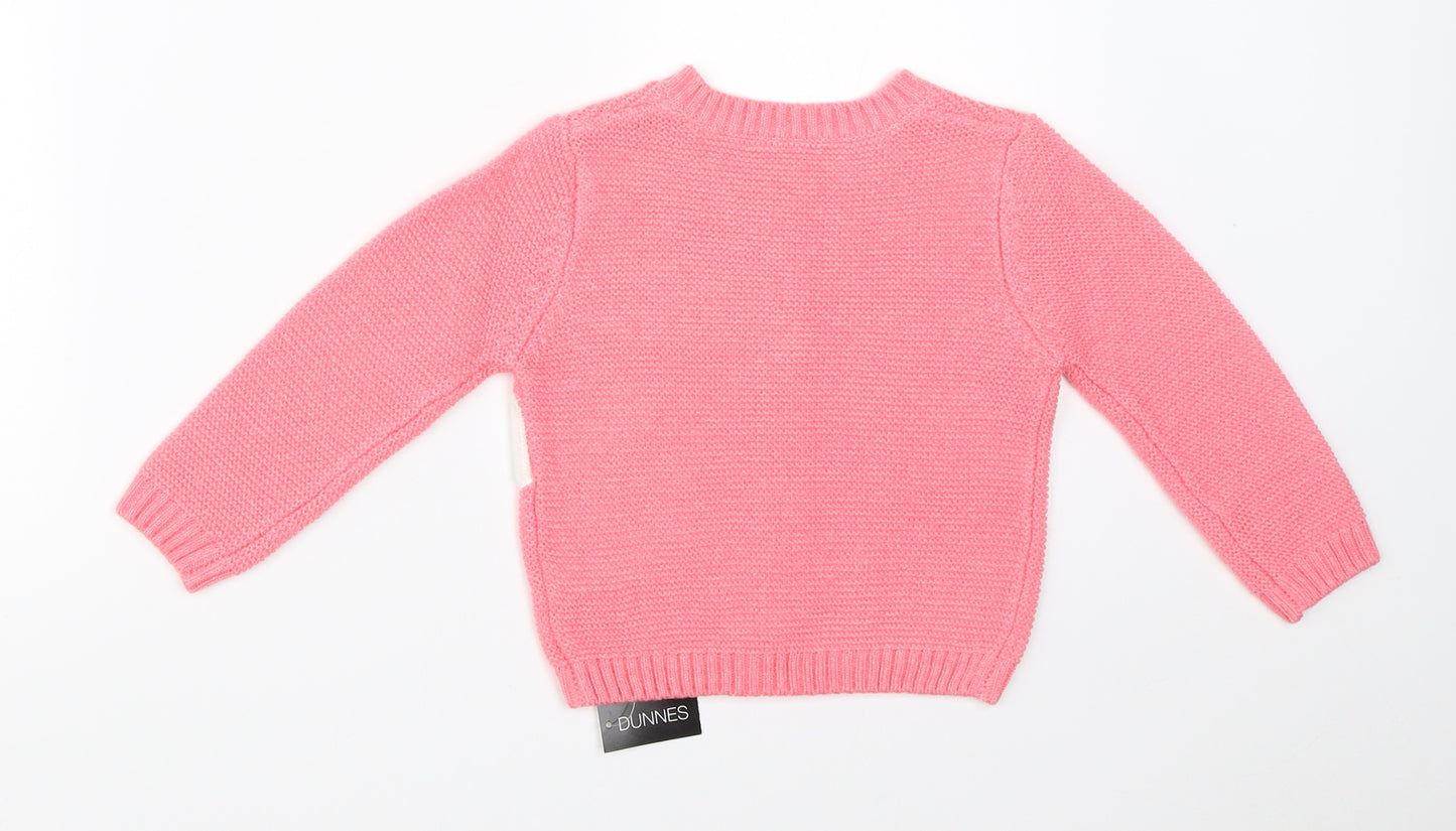 Dunnes Girls Pink  Knit Pullover Jumper Size 18-24 Months  - unicorn