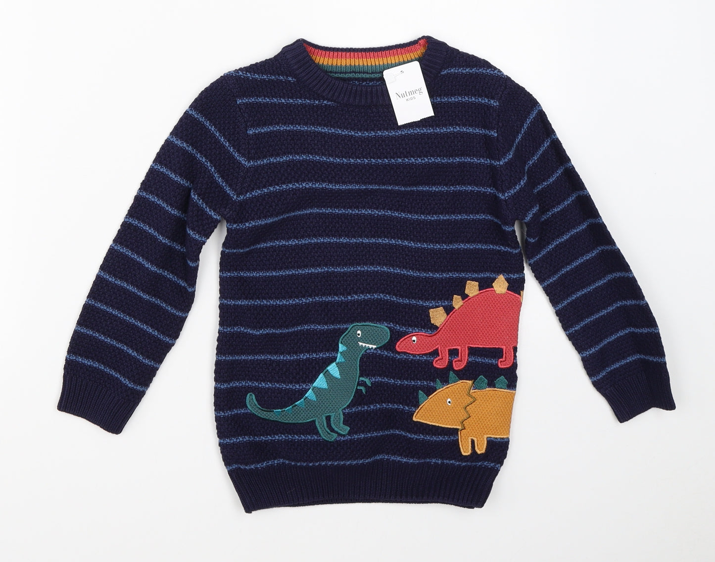 Nutmeg Boys Blue  Knit Pullover Jumper Size 3-4 Years  - dinosaurs