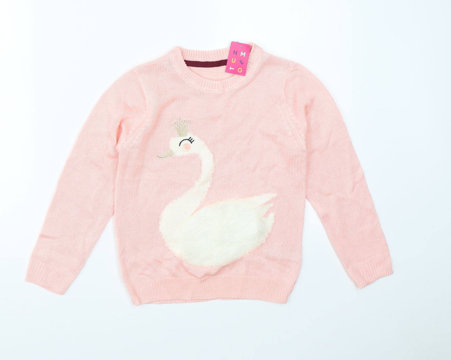 Nutmeg Girls Pink  Knit Pullover Jumper Size 11-12 Years  - swan