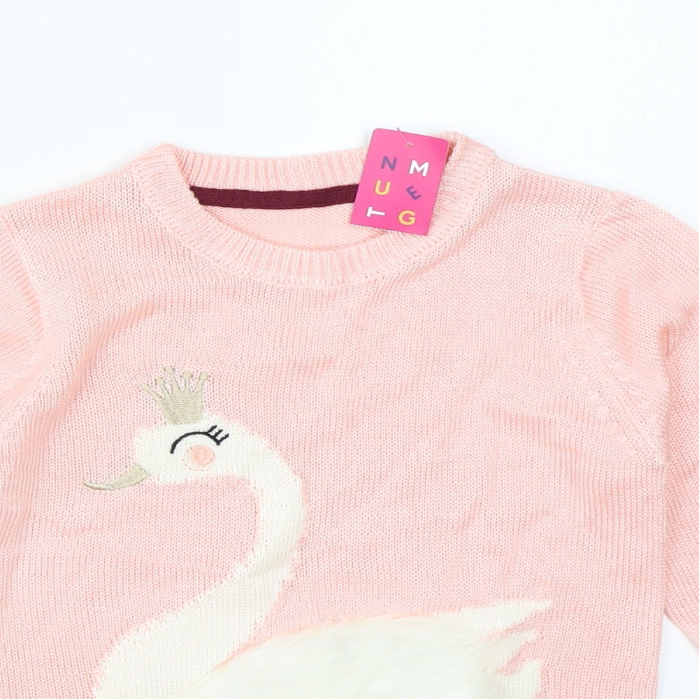 Nutmeg Girls Pink  Knit Pullover Jumper Size 11-12 Years  - swan