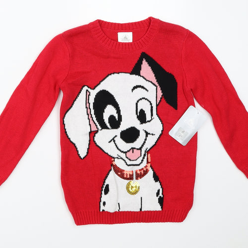 Disney Girls Red  Knit Pullover Jumper Size 5-6 Years  - Disney 101 Dalmations