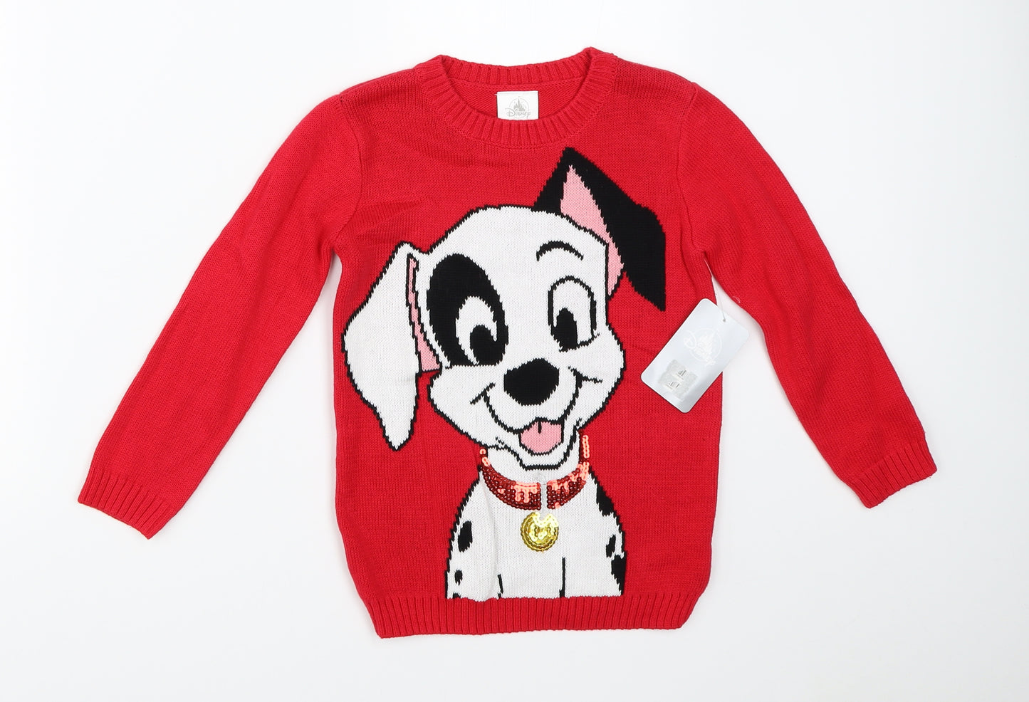 Disney Girls Red  Knit Pullover Jumper Size 5-6 Years  - Disney 101 Dalmations