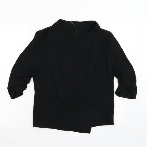 Preworn Womens Black   Jacket Suit Jacket Size S  - Ruched Sleeves