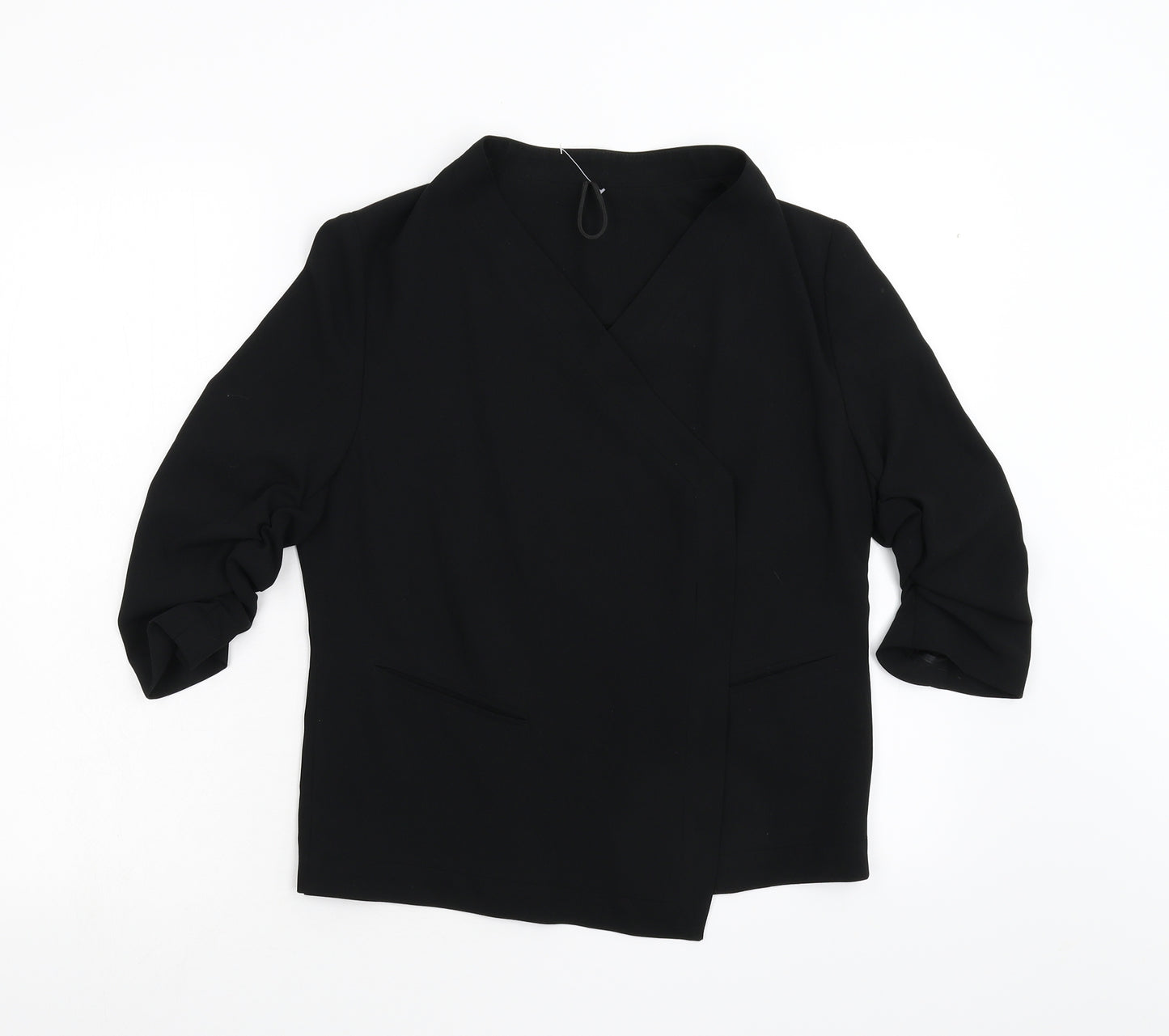Preworn Womens Black   Jacket Suit Jacket Size S  - Ruched Sleeves