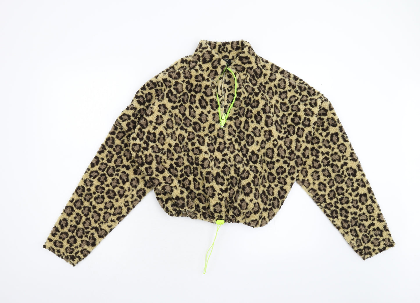 Urban Outfitters Womens Brown Animal Print Fleece Henley Jumper Size S