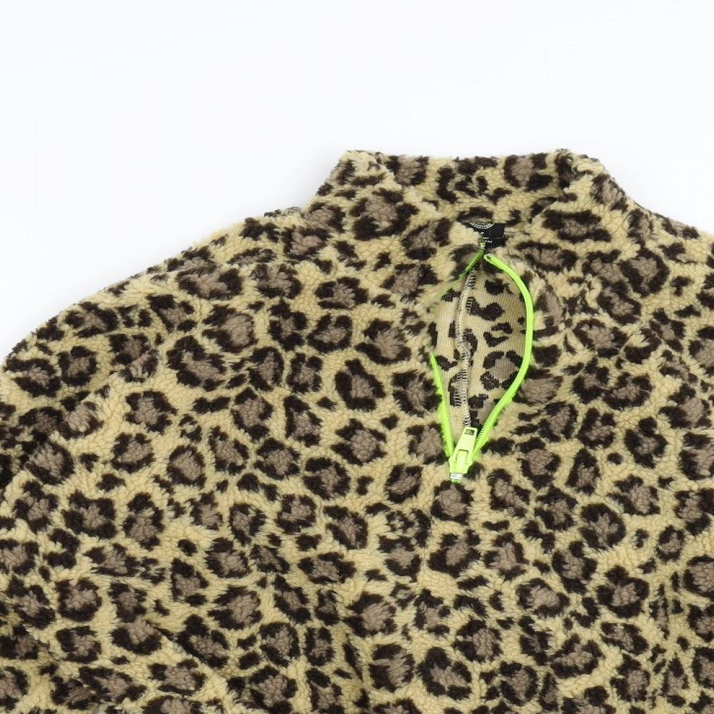 Urban Outfitters Womens Brown Animal Print Fleece Henley Jumper Size S