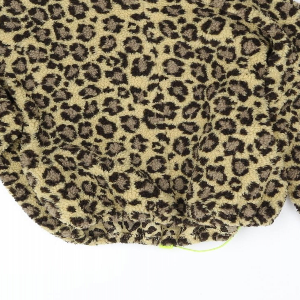 Urban Outfitters Womens Brown Animal Print Fleece Henley Jumper Size S