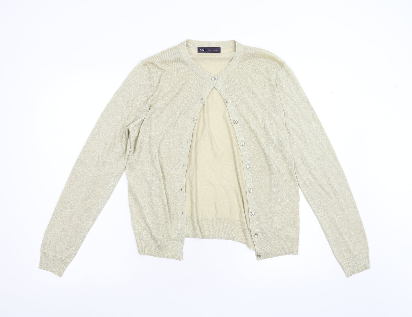 M&S Womens Gold  Knit Cardigan Jumper Size 14