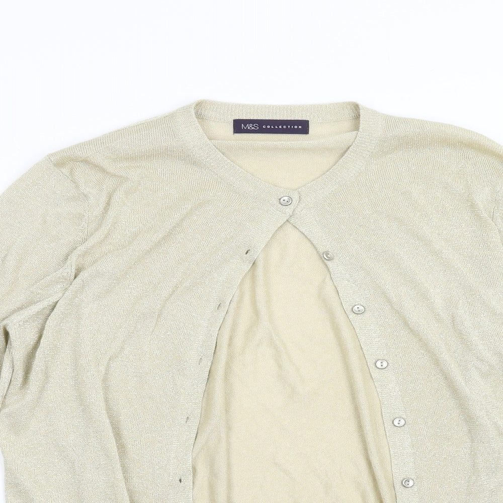 M&S Womens Gold  Knit Cardigan Jumper Size 14