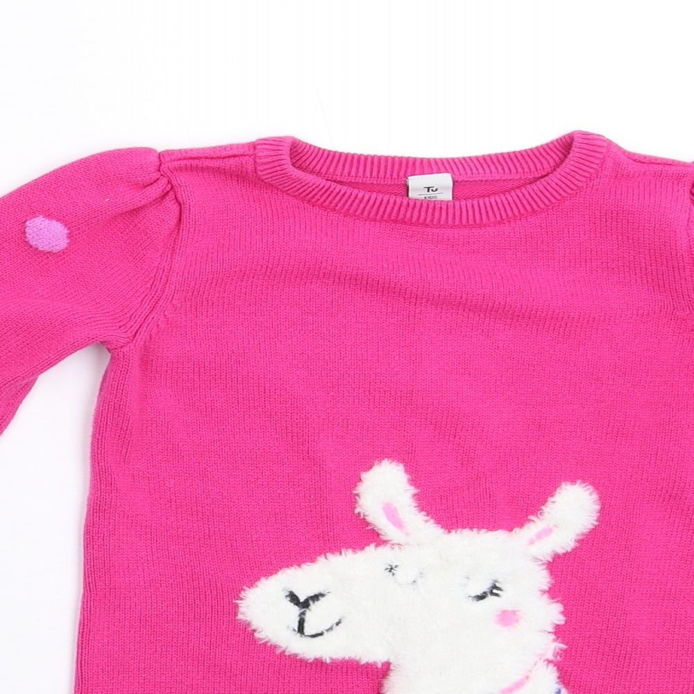 TU Girls Pink  Knit Pullover Jumper Size 4-5 Years